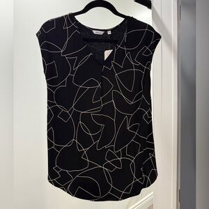 Reitmans Black Blouse with White Geometric Design